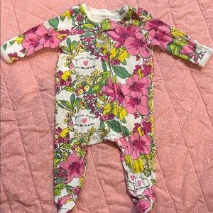 Roller Rabbit Pink & Green Floral Footed One-Piece